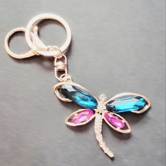 NWOT Rhinestone Dragonfly Purse Charm Key Chain - Picture 2 of 2